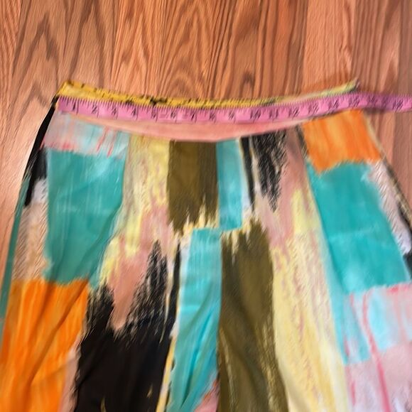 Eci Multi Color Palazzo Pants, Orange, Yellow, Teal wide-leg, Large - Picture 4 of 7